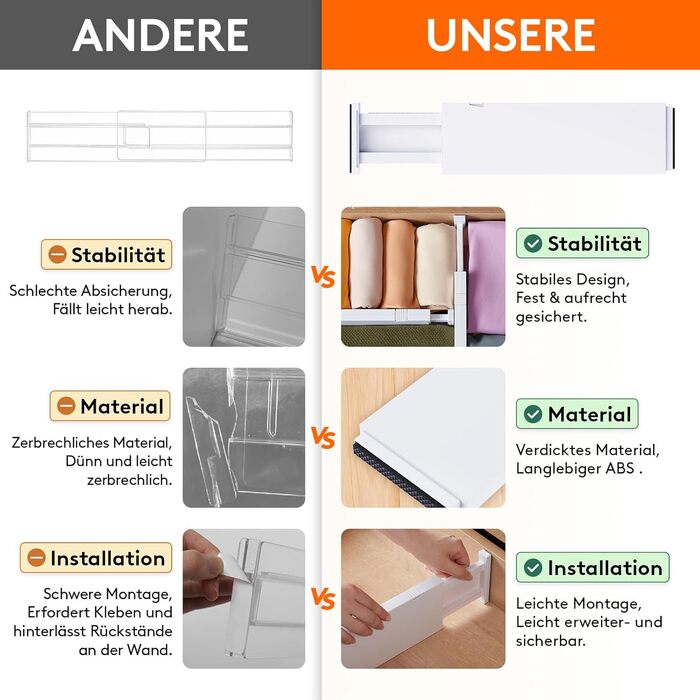 Lifewit Drawer Dividers Set Plastic for Internal Length 27–40cm & Height >10.5cm Drawers, Adjustable Organizer System for Wardrobe/Bedroom/Dresser/Kitchen/Office, White (12, for Internal Length 34–50cm & Height ≥10.5cm)