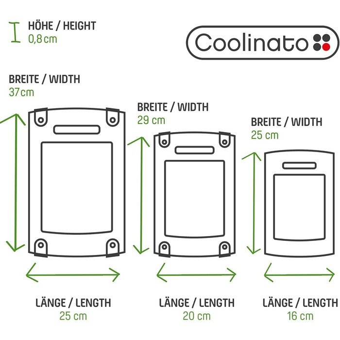 Набір кухонних дощок Coolinato з пластику сірого кольору (S/M/L) – 3 шт. з антибактеріальним покриттям, канавкою для соку, неслизькими кутиками та ручкою. Ідеально для гігієнічного розділення продуктів. Можна мити в посудомийній машині.