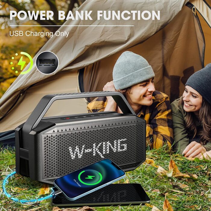 W-KING Bluetooth Колонка 100W (Пікова потужність) - Портативна Колонка з Глибоким Басом, Power Bank, TF/AUX, EQ, IPX6, 40 годин роботи