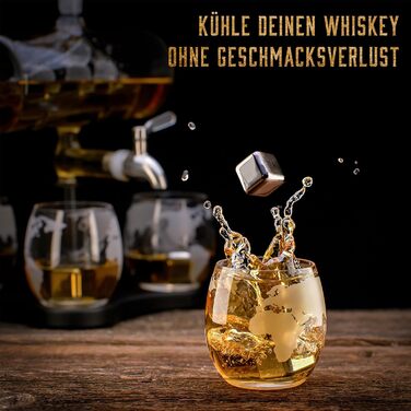Whiskey Carafe Set - Whiskey Gift Set - Gifts for Men - Men's Gifts Gift - Birthday Gift for Men - Ship Decanter 1100ML, Gift Box, 4 Whiskey Glasses, 4 Whiskey Stones