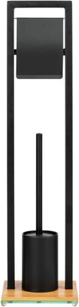 Набір для туалету WENKO Bambusa: тримач для туалетного паперу та щітка для унітазу, Loft-стиль, чорний/натуральний, 18 x 72,5 x 18 см