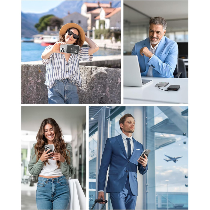 Power Bank 12000mAh з MagSafe, Магнітний Пауербанк Швидка Зарядка QC4.0 22,5W PD20W USB-C, Бездротовий Акумулятор для iPhone 16/15/14/13/12, Чорний