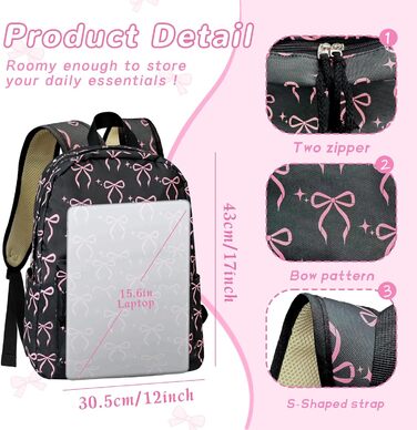 Жіночий рюкзак для ноутбука, шкільний рюкзак, легкий та стильний, чорний/рожевий