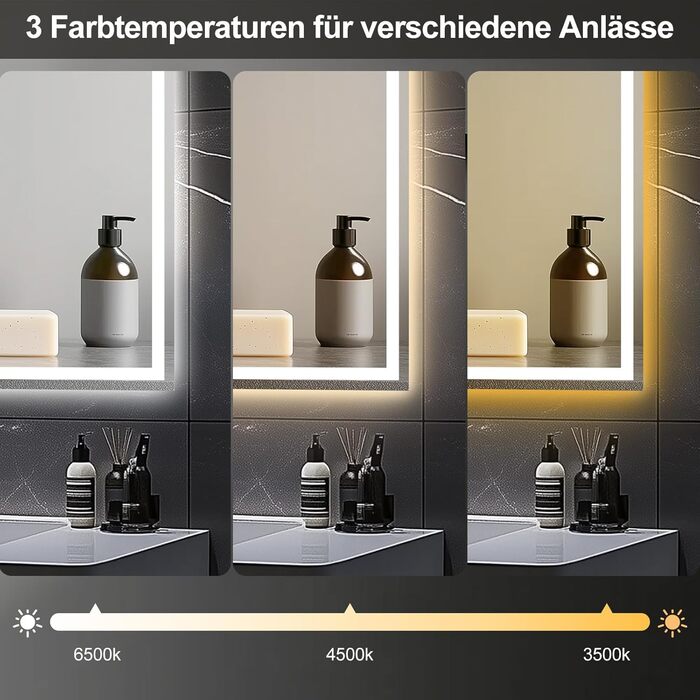 Дзеркало для ванної кімнати зі світлодіодним підсвічуванням 50x70 см, з сенсорним вимикачем, Bluetooth (80x60 см)