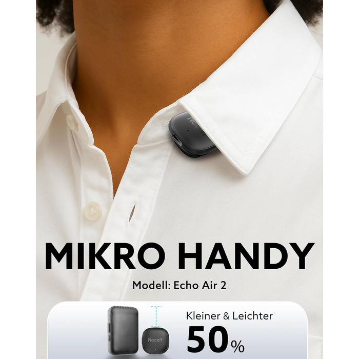 Бездротовий петличний мікрофон USB-C для iPhone 15/16/17 та Android смартфонів: 48kHz/24Bit, Plug-and-Play, 32 години роботи, шумозаглушення, чорний