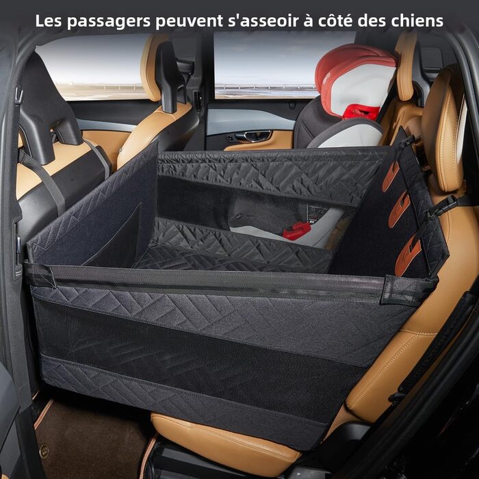 Автокрісло для собак великих порід до 25 кг – безпечний чохол на заднє сидіння, міцний бустер для собак з подовжувачем для заднього сидіння та водовідштовхувальний килимок для собак (Чорний, L)