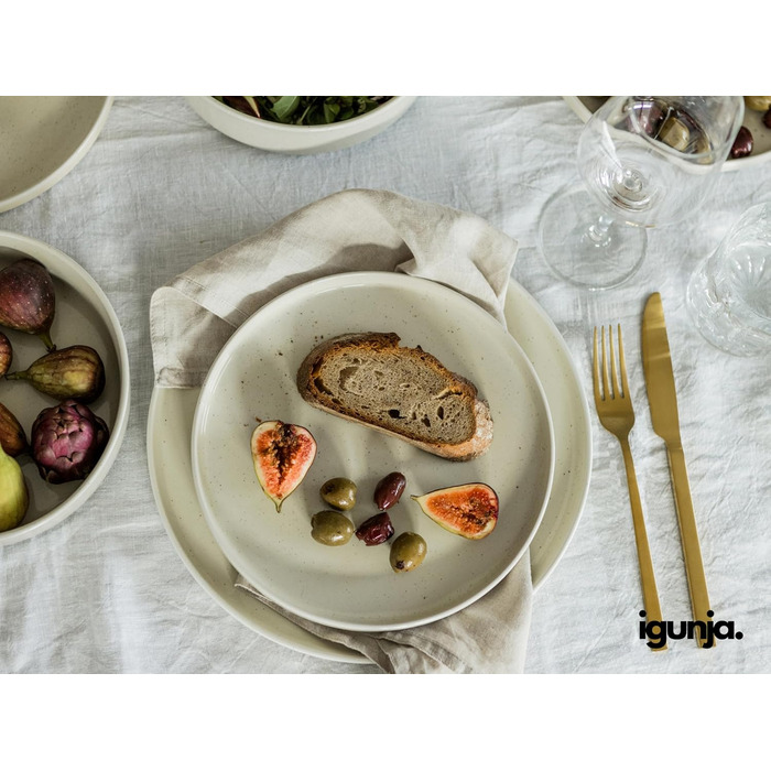 Igunga Stoneware Dinnerware Set - 12 Piece Set for 4 | Reactive Glaze Beige Tableware - Handcrafted Premium Quality
