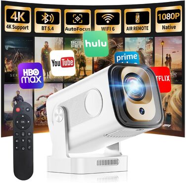 4K проєктор Beamer Full HD 1080P Android: портативний міні-проєктор з WiFi 6, Bluetooth 5.2, 270° обертанням, підтримкою PC/HDMI/USB, з пультом та мишкою, білий