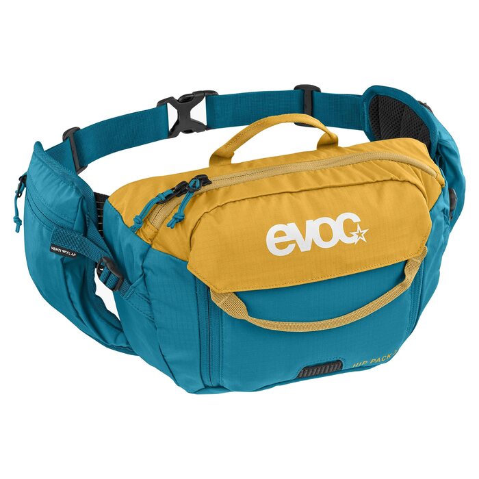 EVOC HIP Pack 3л - поясна сумка, нагрудна сумка, жилет-сумка (3л об'єм, система Airflow Contact, регульований поясний ремінь, система Venti Flap, з питною камерою) (Колір: Глина/Океан)