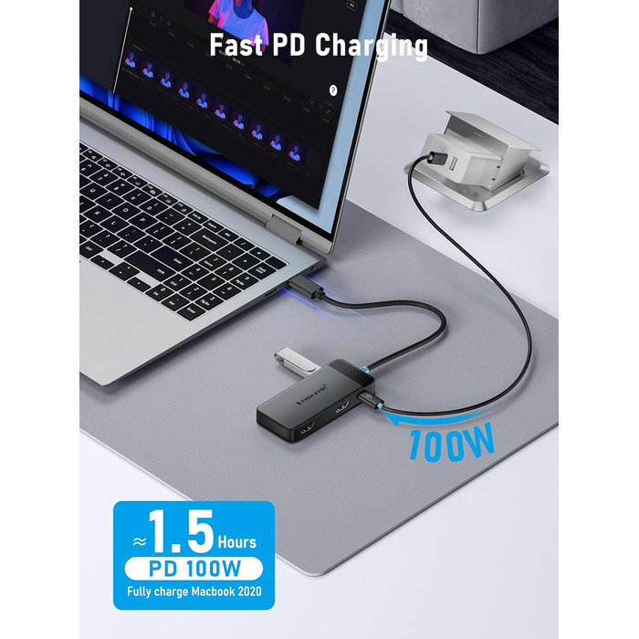 Lemorele Док-станція USB C з хабом Dual HDMI, 2025 Upgrade, 2*HDMI, 3 USB 3.0/2.0, PD 100W, сумісна з Windows, MacBook, Dell, HP, Surface
