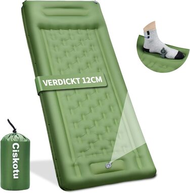 Кімомат Ciskotu Саморозгортальний килимок для кемпінгу, 12 см, з насосом, ультралегкий, компактний, зелений