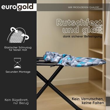 Чохол для прасувальної дошки Eurogold Triangles Laguna L-XL, бавовна, з металізованим покриттям, для парогенераторів, з гумкою, виготовлено в Європі