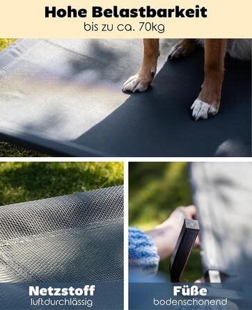 Лежанка для собак Lionto Outdoor, піднята, стабільна, сіра, 114x76x15 см. Зручна та стійка, з дихаючим покриттям та металевим каркасом. Захист від холоду підлоги.