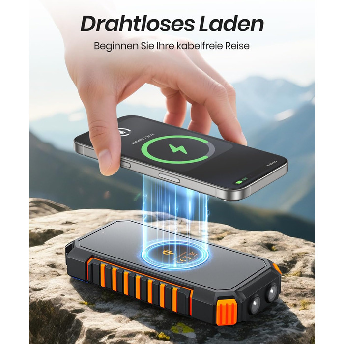 Портативний зарядний пристрій ADDTOP Solar – 26800mAh з сонячною панеллю, USB-C, 3.0A, 4 виходи для смартфонів та планшетів, ліхтар для кемпінгу та відпочинку на природі (Orange)