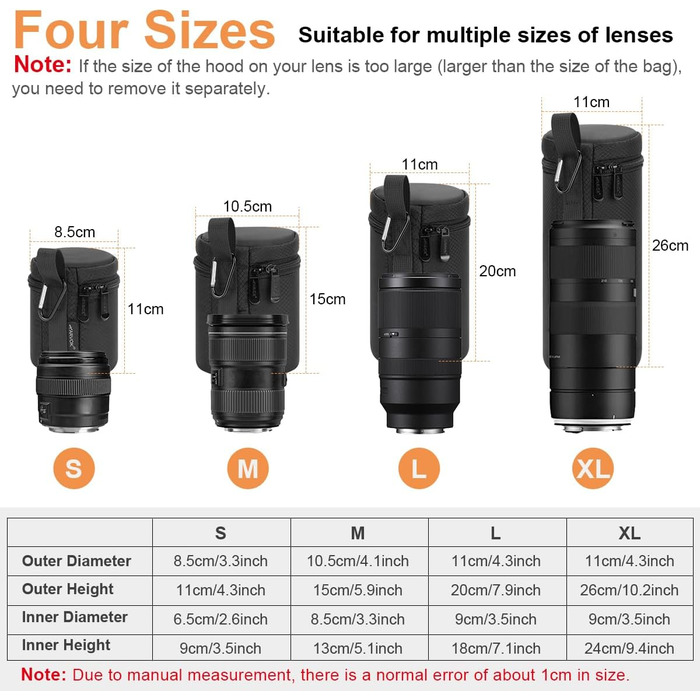 Чохол для об'єктива Arvok, 4 розміри, неопрен, водонепроникний, захисний, для фотооб'єктива, 15 мм, чорний