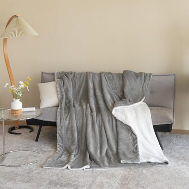 Плед Sherpa для дивана: теплий, м'який, 130x150 см (сірий)