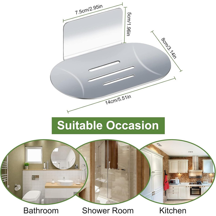 Підставка для мила на стіну без свердління, нержавіюча сталь, HONZUEN | Мильниця для ванної кімнати та кухні