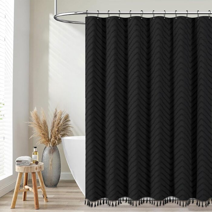 Штора для душу BTTN 180x180 см, Бохо, бежева з китицями, водонепроникна, з гачками (1 шт)