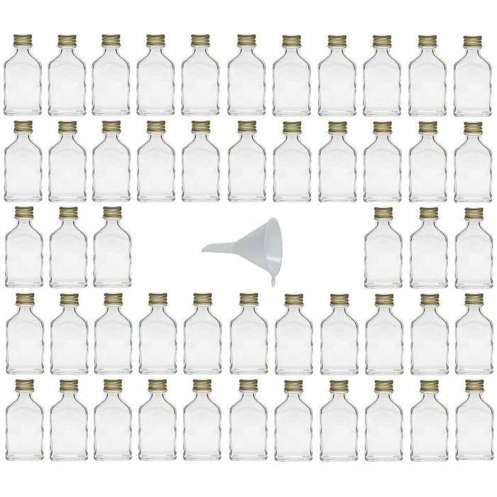 mikken Viva Household Goods - 50 x Mini Glass Bottle 20 ml with Screw Cap, suitable as a flask, schnapps bottle & liqueur bottle (including funnel Ø 5 cm)