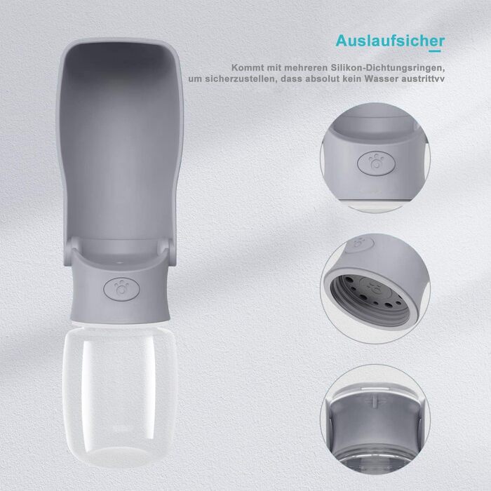 Водяна пляшка для собак на прогулянку 570мл або 350мл: для цуценят, маленьких, середніх та великих собак. Вода в дорогу (Сірий)