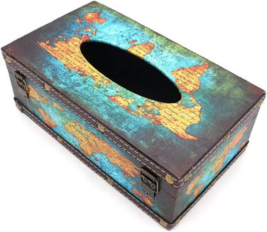 POFET Vintage Chic Shabby Wood Tissue Box Holder Rectangular Handcraft Tissue Paper Box Cover Serviette Organizer Holder Home Storage Office Car Decoration with Metal Lock - Card