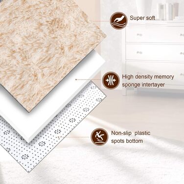 Пухнастий килим Hochflor, для вітальні, м'який, з антиковзаючою основою, можна прати, 120x160 см, бежевий