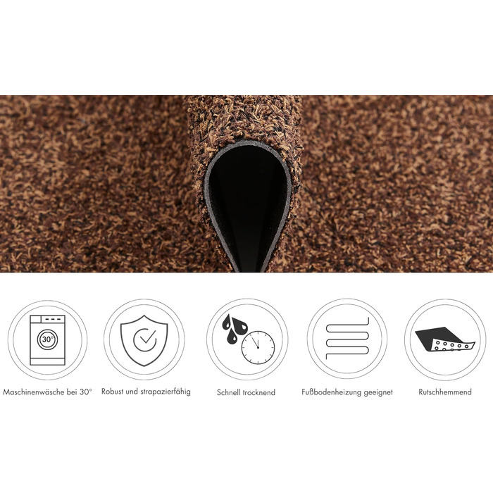 Килимок для дому Samson Sauberlauf, 40x60 см, бежевий (Braun), для внутрішнього та зовнішнього використання, миючий, з антиковзким покриттям