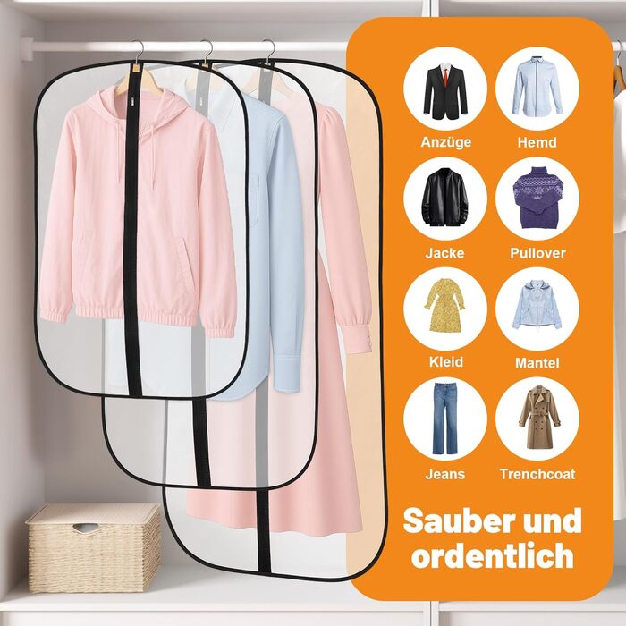 12 містких мішечків для одягу Dntorx, 60x100 см, PEVA, прозорі, з блискавкою. Захист для костюмів, сорочок, пальто.