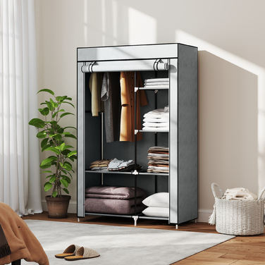 HOMCOM шафа для одягу, тканинна шафа, 6 відділень, сірого кольору, 103x43x162,5 см, складана шафа для одягу з виглядом з флісу | Aosom