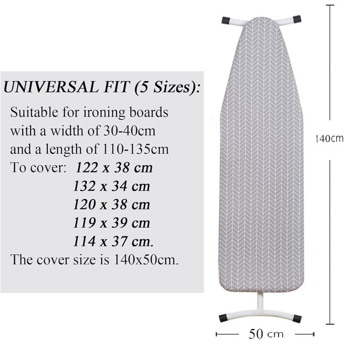 Покриття для прасувальної дошки Yizunnu 140x50 см, товсте покриття, шнурок для фіксації, регульована застібка, простий крій, стійкий до подряпин (Сірі стрілки)