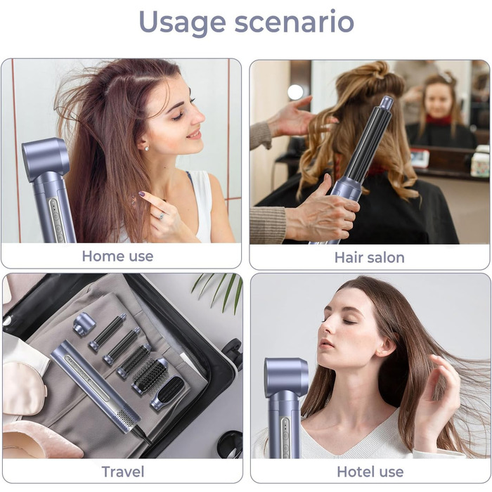 Набір для укладки волосся 6 в 1: фен-щітка, плойка, іонізація, холодний/теплий режим, 110000 обертів/хв, тиха срібна модель