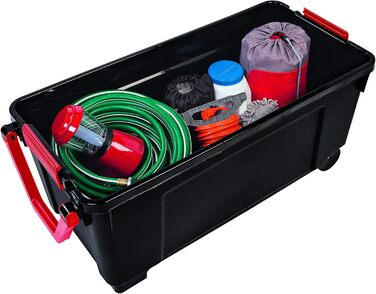 Iris Ohyama Large Plastic Storage Box, 170 L Garage Storage Box, BPA-Free, SIA-1000, Black, Stackable, Clasp Fasteners – B104 x T50 x H50 cm