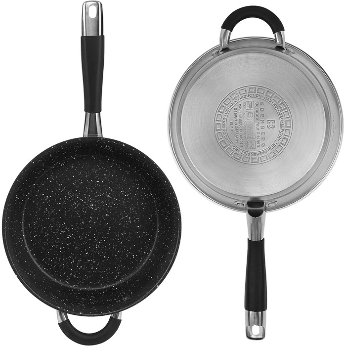 Набір каструль Edenberg з антипригарною сковородою: нержавіюча сталь, підходить для всіх плит, включаючи індукцію, чорний