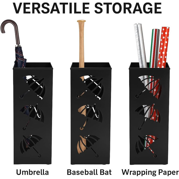 Металева підставка для парасольки Okllen, квадратна, чорна, 16x16x42 см