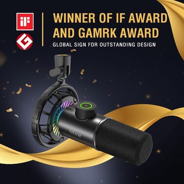 Мікрофон FIFINE K658 Black - USB мікрофон для ПК, PS4, PS5, MAC з RGB підсвічуванням, динамічний, 16 біт/48 кГц, 3.5 мм роз'єм для навушників, Plug-and-Play, з амортизатором
