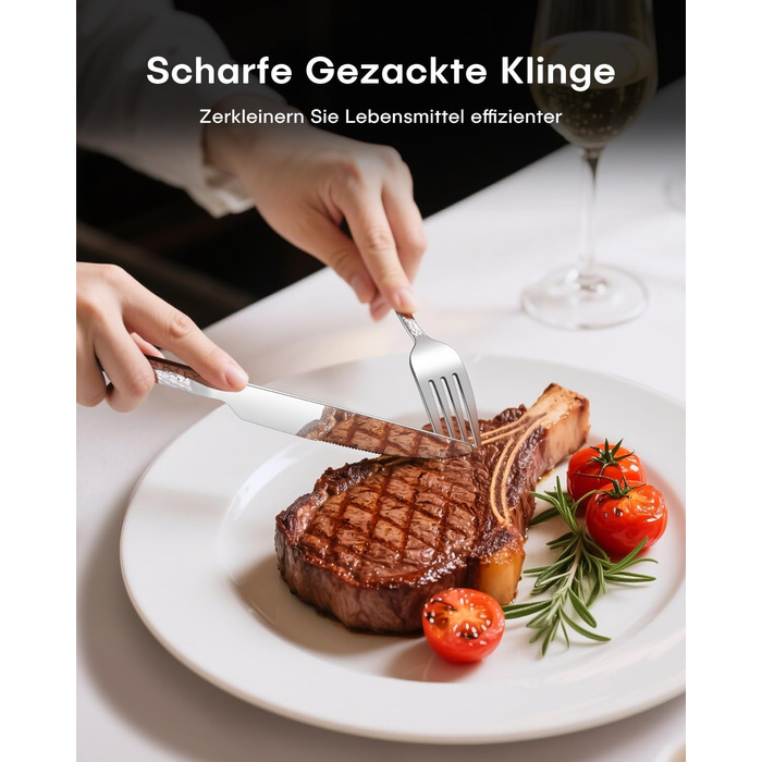 Набір столових приборів Honkku для 6 осіб, 30 предметів, чорний, з нержавіючої сталі, з обробленим ручним молотком, миється в посудомийній машині