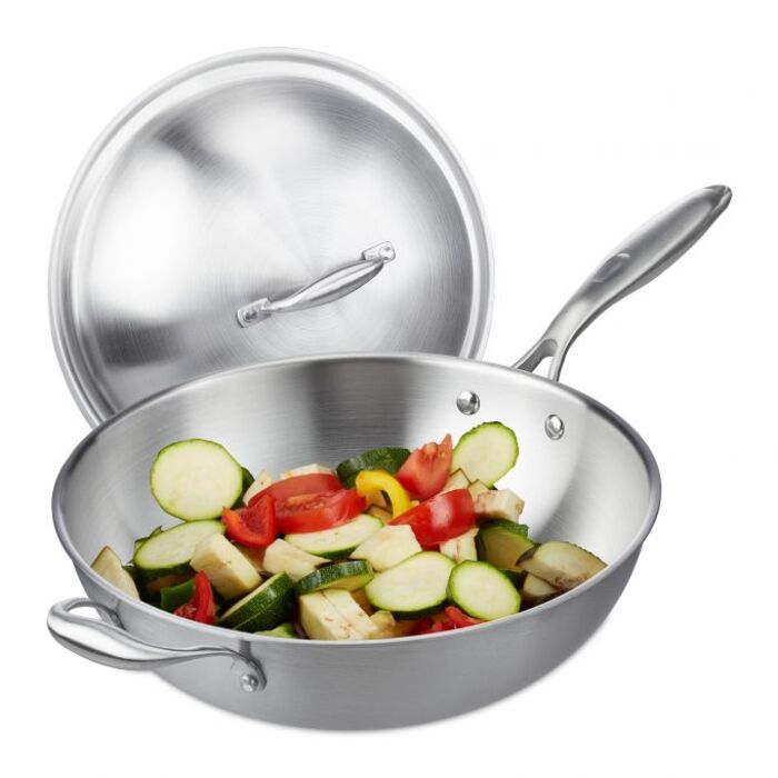 Relaxdays Stainless Steel Wok with Lid