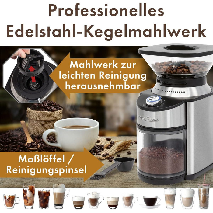 Електрична кавомолка ProfiCook PC-EKM 1205 | 200 Вт | 16 ступенів помелу | з нержавіючої сталі | для кави