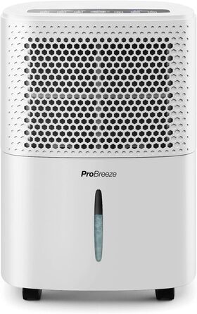 Pro Breeze Dehumidifier 12L in 24h Dehumidification Performance - Room Size approx. 120m³ (~20 m²) - with 3 Operating Modes, Digital Display, Drain Hose, Timer - Against Humidity, Mould White