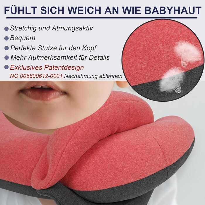 Подушка для шиї у подорожах Buyue для літаків, 360° підтримка голови, сон під час тривалих перельотів, комплект з 3D-контурною маскою для очей, навушниками та чохлом (для дорослих, 45KG+), велика (Рожево-сірий, маленька)