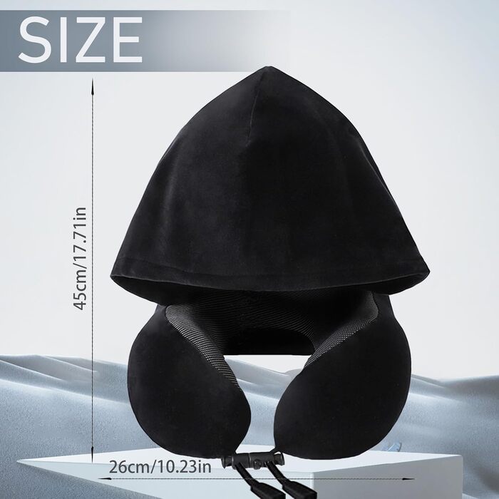 Подушка для шиї Memory Foam | Подушка для подорожей в літаку з 95% світлозахистом, регульована підтримка шиї, Travel Pillow для подорожей, офісу та сну на боці (Чорний)