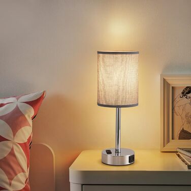 LED-лампа на тумбочку з сенсорним керуванням, диммуванням, USB-портом A+C, тканинний абажур, металева основа, 2 шт. (Сірий)