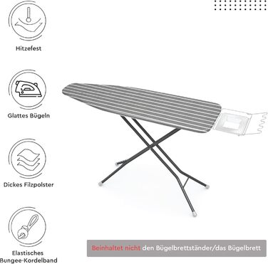 Чохол для прасувальної дошки Encasa XO Roma, 125x39 см, сірий, з термозахистом та товстим шаром ватину