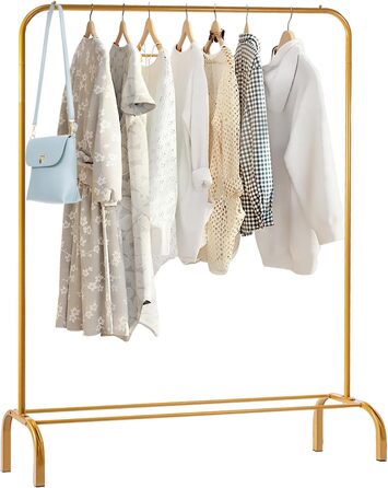 Підставка для одягу на підлозі, металева з полицею для взуття та нижньою полицею, золота, для спальні