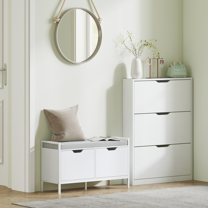 HOMCOM Shoe Cabinet with 3 Flaps, Shoe Rack, Shoe Bin Narrow Shoe Chest for 9-12 Pairs of Shoes 80 x 17 x 108 cm, White | Aosom