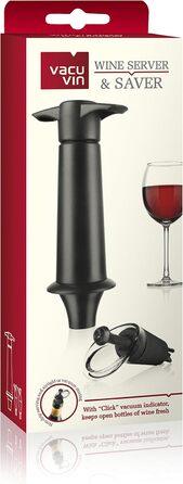 Vacu Vin Wine Pump with Spout and Stopper, Plastic, Black, 5 x 8.3 x 22 cm