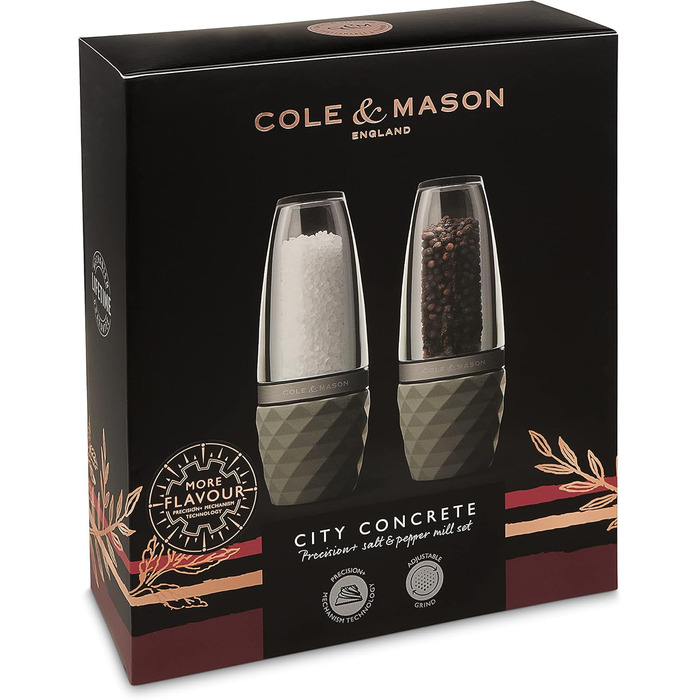 Набір млинів для солі та перцю Cole & Mason City, 2 шт., бетон/акрил, 160 мм, керамічний механізм Precision+