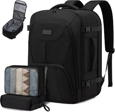 LOVEVOOK Рюкзак ручної поклажі 40L, великий розширюваний туристичний рюкзак для чоловіків, рюкзак для ноутбука 17 дюймів, валіза-рюкзак, ручна поклажа для подорожей, чорний