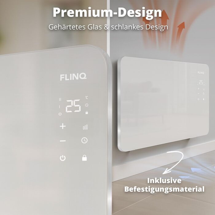 Розумний конвектор FlinQ Smart 2000W, електричний обігрівач з Wi-Fi керуванням, 96 x 46 x 13 см, білий
