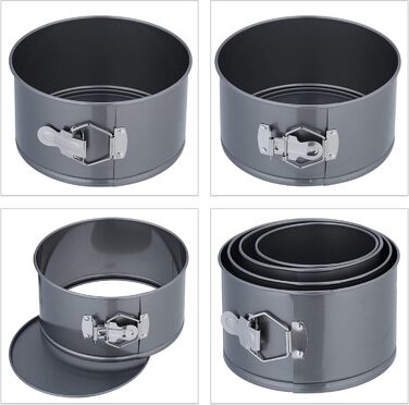 Набір форм для випічки Relaxdays, 4 шт., Ø 12-18 см, сталь вуглецева, антипригарне покриття, круглі, антрацит